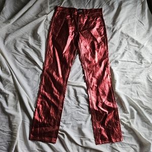 Red metallic pants